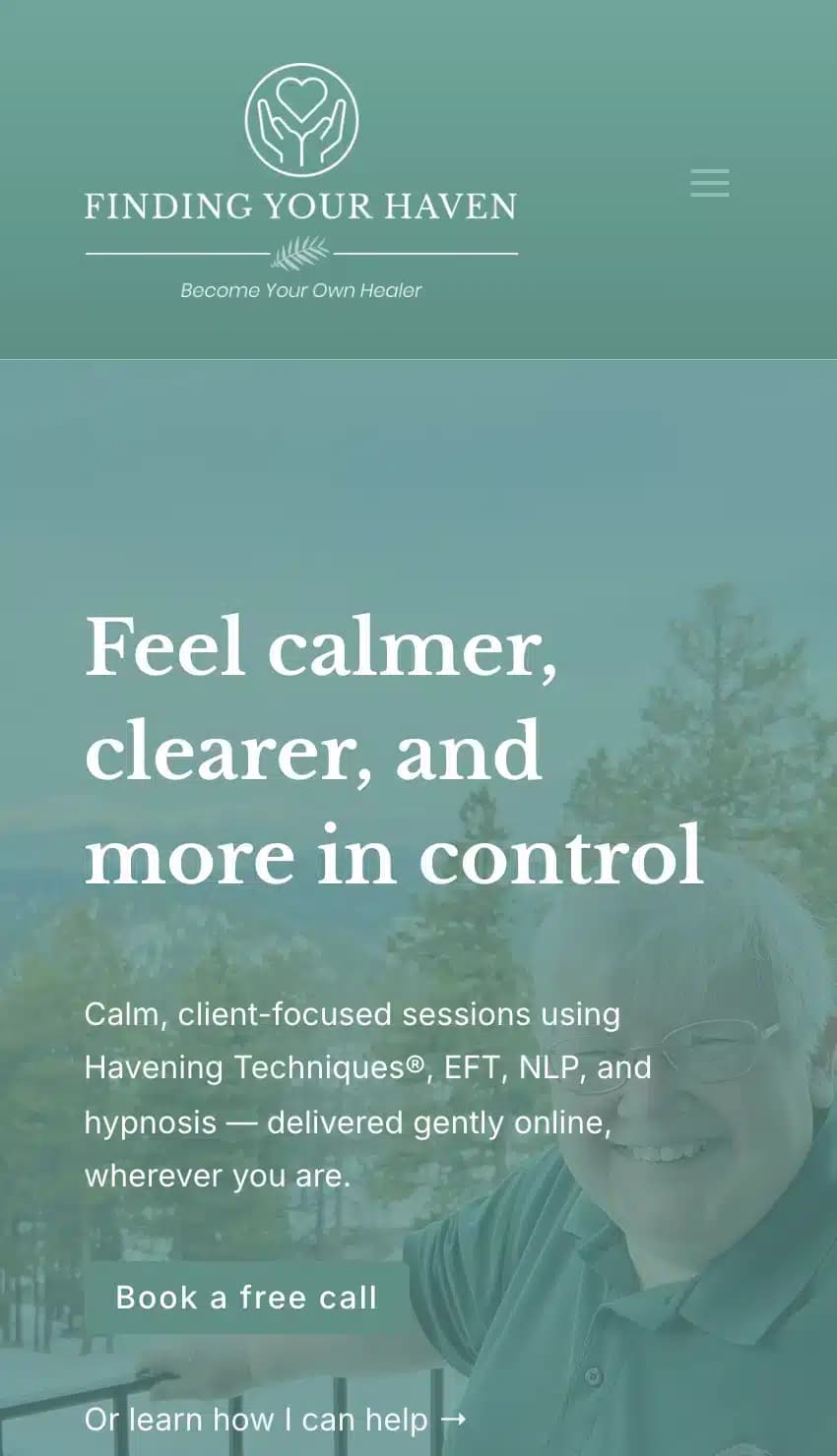 Homepage screenshot of the Finding Your Haven website