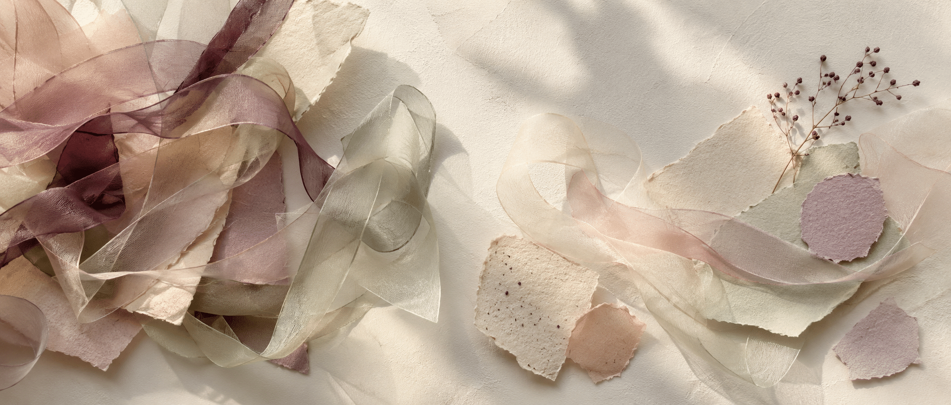 Soft, layered ribbons flowing from complexity into calm, open space.