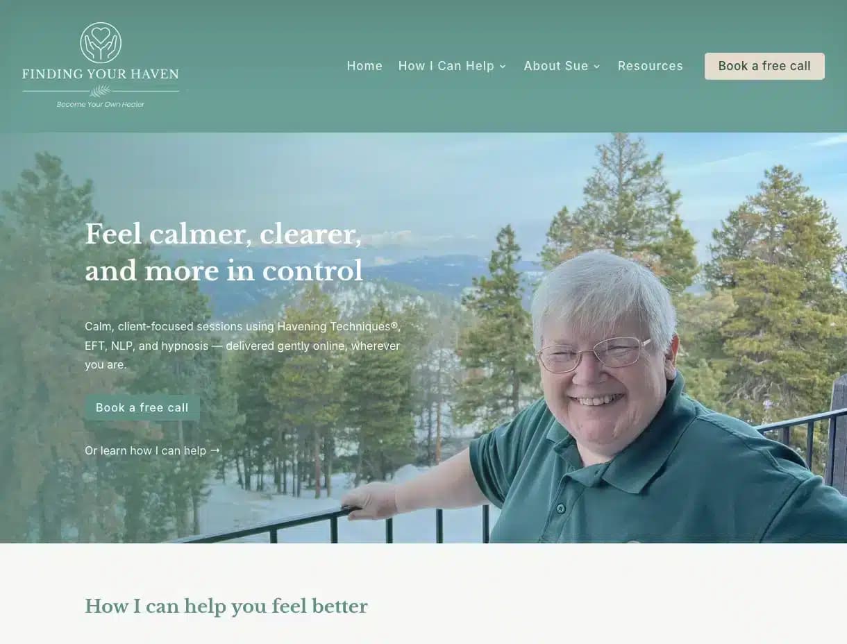 Homepage screenshot of the Finding Your Haven website