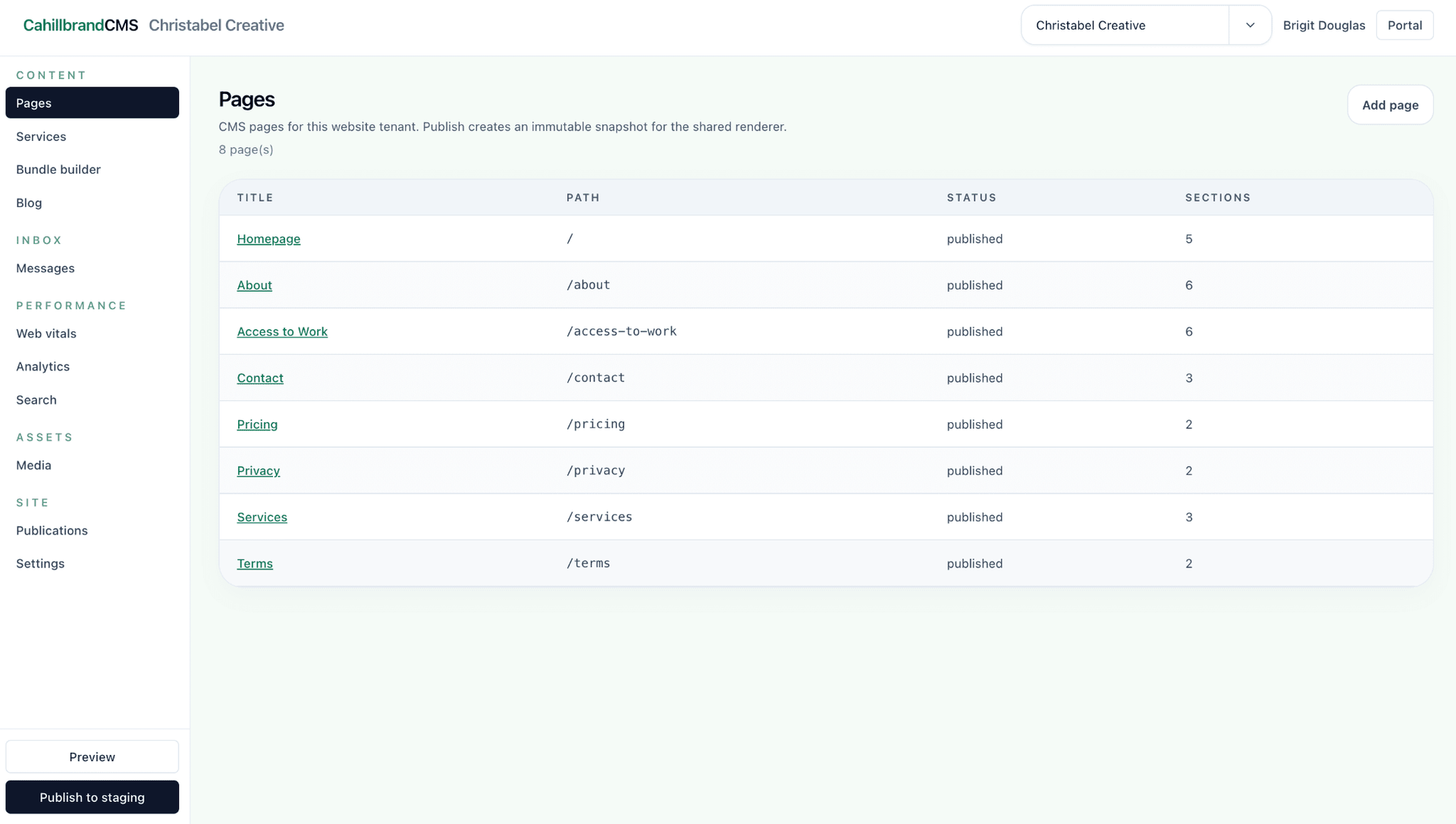 Cahillbrand CMS screenshot
